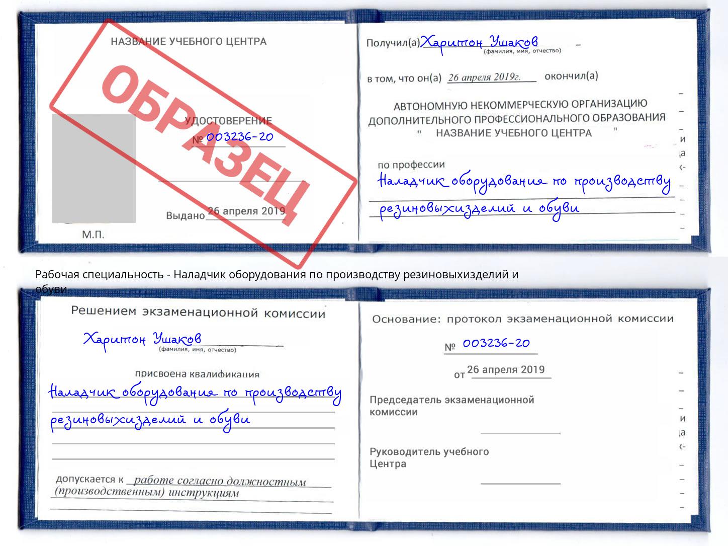Наладчик оборудования по производству резиновыхизделий и обуви Климовск