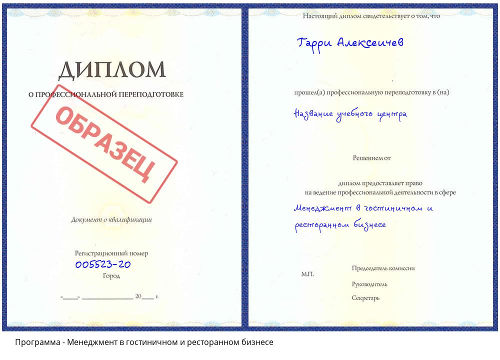Менеджмент в гостиничном и ресторанном бизнесе Климовск